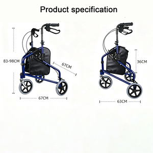 <span class=keywords><strong>Deambulatore</strong></span> <span class=keywords><strong>a</strong></span> 3 Ruote Leggero <span class=keywords><strong>con</strong></span> Freni Manuali e Borsa Portaoggetti, Ausilio per la Mobilità Pieghevole per Anziani, Uso Interno ed Esterno - Product Image 3