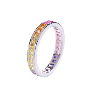 แหวนเพชรพลอยสีรุ้งทรงเจ้าหญิงแบบ Eternity Band ตัวเรือนเงินแท้ S925 สำหรับผู้หญิง - Product Image 1
