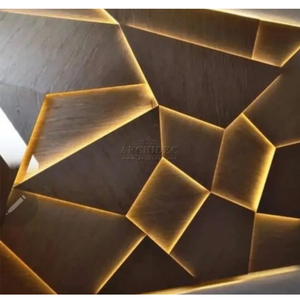 Dormitorio de lujo hecho a medida Chapa de madera de <span class=keywords><strong>nogal</strong></span> natural Marquetería LED Incrustaciones Geometría Iluminación Diseño 3D Paredes - Product Image 3