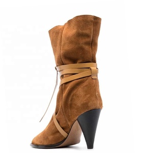 <b>Top</b> Quality Soft Suede Ankle Short Boots Ladies Daily Shoes Spike High Heels Women's Boots <b>Cross</b> Ropes Pointy Toe - Product Image 4