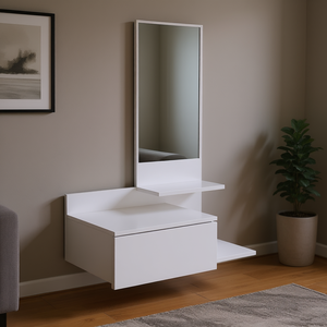 Gabinete Flotante Sitka de 1 Cajón con Espejo Blanco, Muebles Modernos para Sala de Estar - Product Image 2