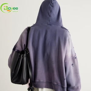 Sweat à capuche oversize vintage à fermeture éclair pour homme, en coton lourd, délavé, effet vieilli, 400 g/m², avec logo personnalisé - Product Image 2