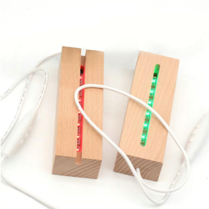 Lampe de chevet créative rectangulaire en bois avec base LED et lumière acrylique colorée 7 couleurs, alimentée par USB, vente en gros - Product Image 1