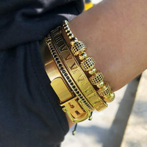 Ensemble de 4 Bracelets de luxe pour hommes, breloques en <span class=keywords><strong>macramé</strong></span>, en acier inoxydable, numérique romain, <span class=keywords><strong>manchette</strong></span>, boucle - Product Image 2