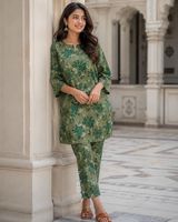 Ensemble coordonné en coton vert moderne, tissu doux, élégant, stylé, décontracté, à porter tous les jours, été, séchage rapide