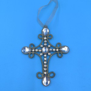 Christmas Pendant Cross Alloy Ornament With Rhinestones For Tree <b>Decoration</b> Unisex <b>Winter</b> 2024 Shenzhen Made - Product Image 2