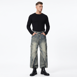 Jeans da Uomo alla Moda Personalizzati Stile Hip Hop Gamba Dritta Autunnali Effetto Lavato - Product Image 1