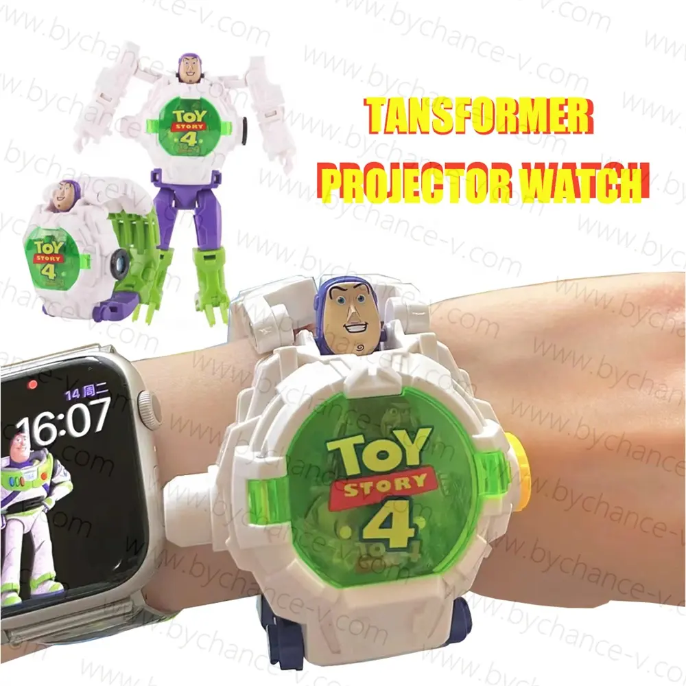 Beste Cool Cadeau Voor Kinderdag Transformeerbare Robot Hot Cartoon Speelgoed Horloge Buzz Lighyear Nieuwigheid Kids Horloge Met Projector