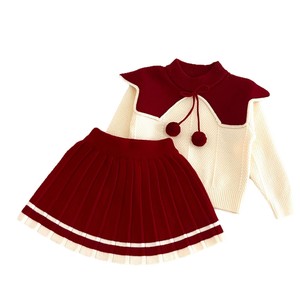 Ensemble deux pièces en tricot pour filles, style universitaire vintage, automne-<span class=keywords><strong>hiver</strong></span>, pull à grand col à pompons et jupe plissée - Product Image 5