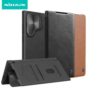 Nillkin casing untuk Samsung Galaxy S24, casing kulit Ultra Flip, casing pegangan belakang penutup kamera geser untuk Samsung Galaxy S24 Plus