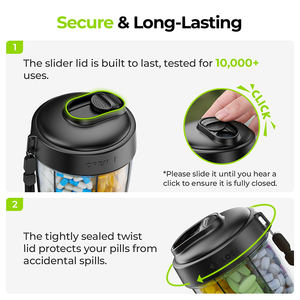 Nouveau design, distributeur de pilules anti-mélange, couvercle coulissant adapté aux personnes atteintes d'arthrite, grand format de voyage, pour les soins aux personnes âgées - Product Image 5