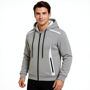 <b>Men's</b> Gray Hooded Zipper <b>Sweatshirt</b> Oversized Fit Casual Polyester Cotton French Terry Winter Wear OEM Service - Product Image 1