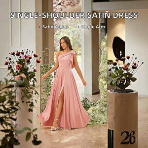 Nouvelle Robe de Demoiselle d'Honneur Moderne Antistatique à Col Cœur Asymétrique, Longue, en Satin avec Nœud, Coupe Évasée, Élégante pour Soirée et Bal de Promo - Product Image 2