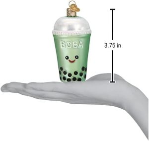 Ornement de Noël artisanal en verre soufflé, motif thé Boba style Ancien Monde, à suspendre pour l'arbre - Product Image 3