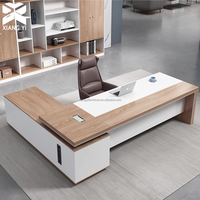 Bureau d'Angle de Direction en Bois en Forme de L, Mobilier de Bureau de Luxe pour PDG, Grande Table de Bureau de Direction