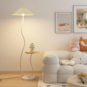 JACKSUN Minimalist Pleated <strong>Shade</strong> Sofa Fabric LED <strong>Floor</strong> <strong>Lamp</strong> Standing White Black Wood <strong>Lamp</strong> 1.6m <strong>for</strong> Living Room Bedroom - Product Image 3