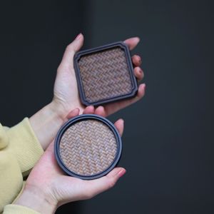 Bamboo Tea Coasters Round And Square Minimalist Design Eco Friendly Coffee Tea Accessories - Product Image 1