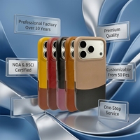 Étui de téléphone en cuir véritable exclusif et personnalisé - Protection intégrale antichoc magnétique bicolore pour iPhone 15-17 Pro
