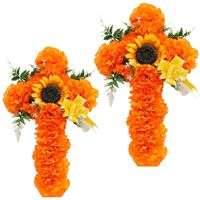 Croix de fleurs artificielles de haute qualité, personnalisable, avec marguerites et chrysanthèmes, pour la décoration des tombes et les fleurs commémoratives de la Toussaint