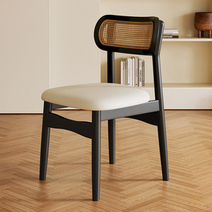 Silla de Comedor de Madera Maciza Estilo Vintage con Asiento Acolchado y Tejido de Ratán, Muebles para <span class=keywords><strong>Restaurante</strong></span> - Product Image 4