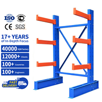 Système de rayonnage cantilever robuste à 4 niveaux pour le stockage de planches métalliques et de bois, étagère d'entrepôt en acier, rayonnage cantilever en tuyaux d'acier