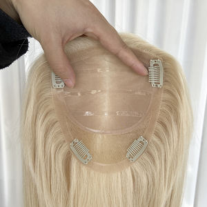 Cabello Europeo Virgen al Por Mayor de Fábrica, 5x6.5 Pulgadas # Sistema de Reemplazo Capilar con Base de Seda de Color Rubio 60, Topper Invisible - Product Image 2
