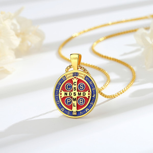 Merryshine <span class=keywords><strong>Collier</strong></span> Pendentif Saint Benoît en Argent Sterling 925, Médaille Religieuse de la Foi, Vente en Gros pour Hommes - Product Image 4