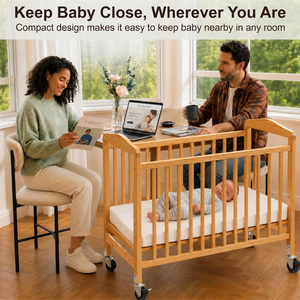 <span class=keywords><strong>Cuna</strong></span> Portátil <span class=keywords><strong>Mini</strong></span> para Bebés, Acabado Natural, Madera Sólida, Cama Móvil para Bebés <span class=keywords><strong>con</strong></span> <span class=keywords><strong>Ruedas</strong></span> Bloqueables - Product Image 3