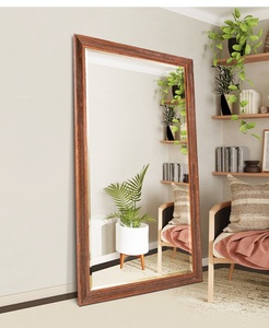 Large Tempered Glass Wooden Framed Floor Standing Full Length Dressing Mirror