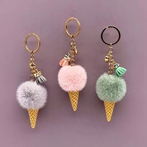 Llavero de Peluche con Forma 3D de Helado, Diseño de Gamuza Sintética, Accesorios para Llavero, Pompones, Llavero de Lujo con Bola Esponjosa - Product Image 1