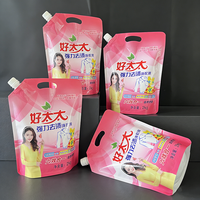 Pochette souple personnalisée pour lessive liquide avec bec verseur, emballage plastique refermable anti-fuite pour recharge de lessive à domicile