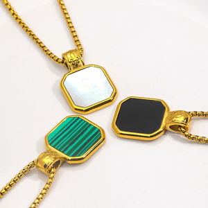 Collar con Colgante de Acero Inoxidable JUSNOVA para Mujer, Chapado en Oro de 18K, Malaquita, Ónix, Concha, Joyería Geométrica Minimalista, <span class=keywords><strong>Cadena</strong></span> Impermeable - Product Image 3