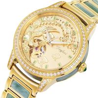 Montre automatique de luxe Phénix en jade, lunette en jade vert gaufré, or, style oriental porte-bonheur, vente en gros, marque privée, cadeau pour homme