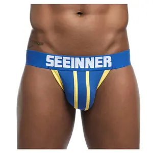 Mens Jockstrap OEM Comércio Sexy Homens Negros em Jockstraps Jock Strap Logotipo de Beisebol Esporte