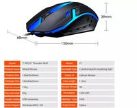 V1 tetikus bercahaya LED antiair, tetikus game kunci fungsi Ultra tipis isi ulang daya murah