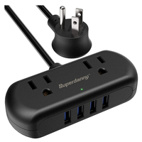 Papan Ekstensi Power Strip Mini, Papan Ekstensi Power Bar Colokan Datar US 4 USB 5 Kaki 3 Pin 2 Outlet 4 USB 3 Kaki