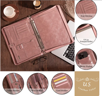 Porte-documents en cuir pour femme avec poche pour documents, classeur à 3 anneaux, fermeture éclair, personnalisable