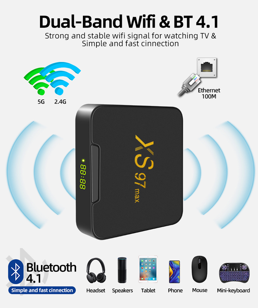 XS97 Max TV Box - Quad Core Android 9.1 with Dual Band Wifi