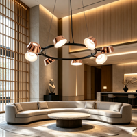 Suspension design en forme d'anneau pour salon, luminaire moderne et minimaliste en fer LED or rose pour salle à manger et chambre, suspension de plafond de taille moyenne