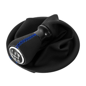 Poignée de levier de vitesse en cuir Peugeot Citroën avec surpiqûres bleues, ergonomique, avec couvercle de levier de vitesse intégré et fixation par filetage - Product Image 3
