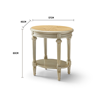 Console antique en bois massif de style français avec plateau en marbre, table ronde rustique pour salon, table d'appoint et de fin de canapé pour la décoration intérieure