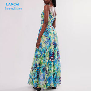 Personnalisé sans manches décontracté ample polychrome étage longueur robe pleine impression élégante soirée de mode vêtements de soirée femmes - Product Image 1