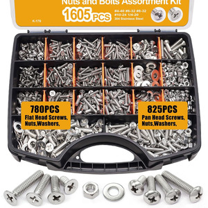 Stainless Steel <b>Screw</b> And Nut <b>Set</b> 1605Pcs Inch Size Round Head Phillips Pan Countersunk For General Use - Product Image 2