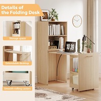 Direct van de fabriek: opvouwbaar, compact L-vormig bureau met planken en wielen voor kleine ruimtes en thuiskantoren