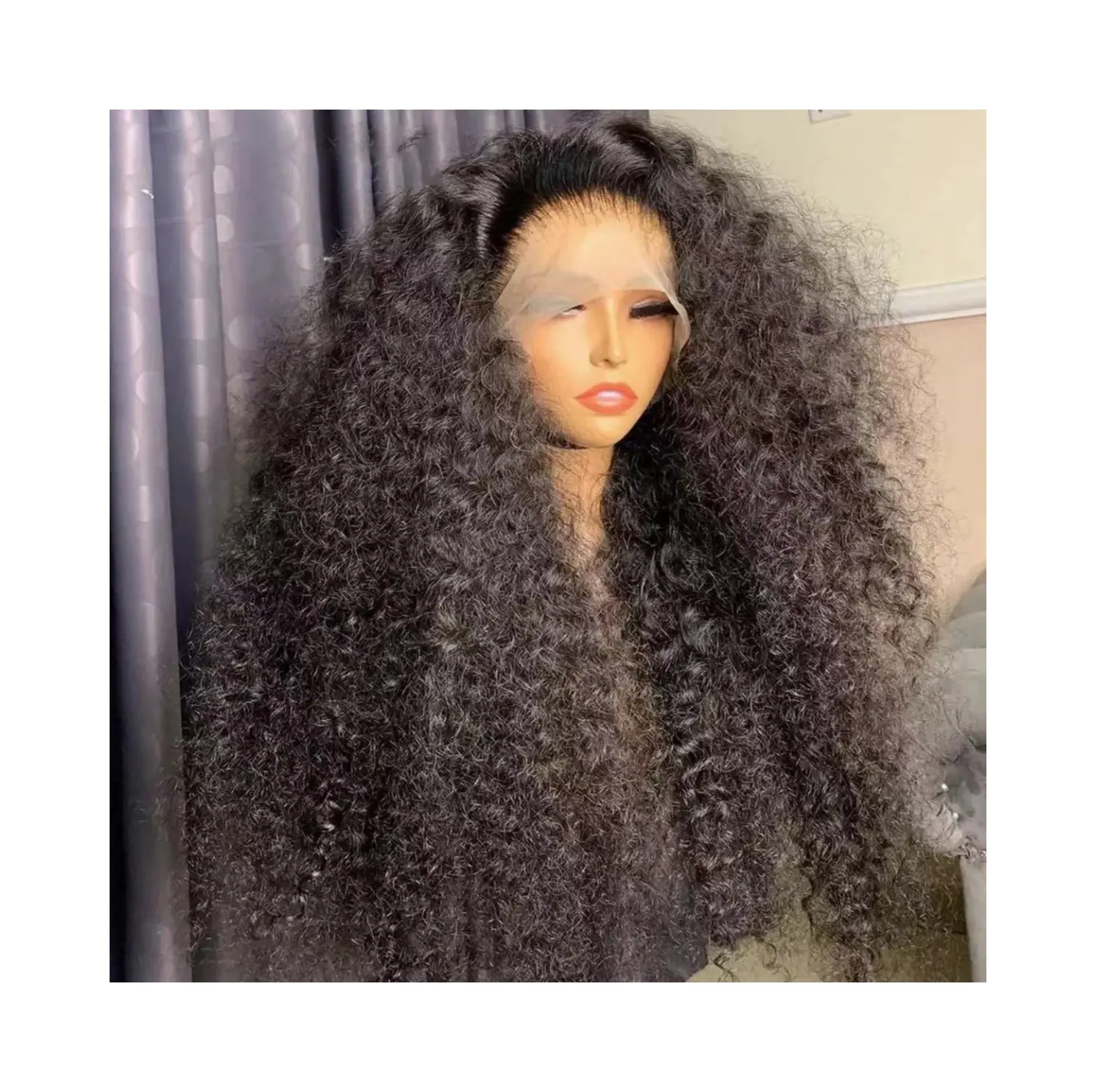 Grosir HD transparan 13x4 13x6 renda depan rambut manusia Wig Afro Kinky Curl renda Frontal Wig untuk wanita