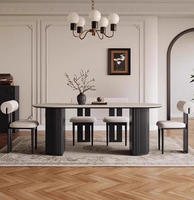 Table à manger ovale au design moderne avec plateau en pierre frittée et pieds en bois, couleur personnalisable, pour salle à manger