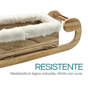 Porta Regali Natalizio in Legno a Forma di Slitta con Pelliccia Bianca e Scritta Rossa 34x18x12 Cm per Decorazioni Festive - Product Image 5
