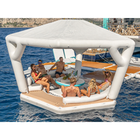 Plateforme flottante de loisirs gonflable en PVC personnalisée, île, quai, cabane avec tente