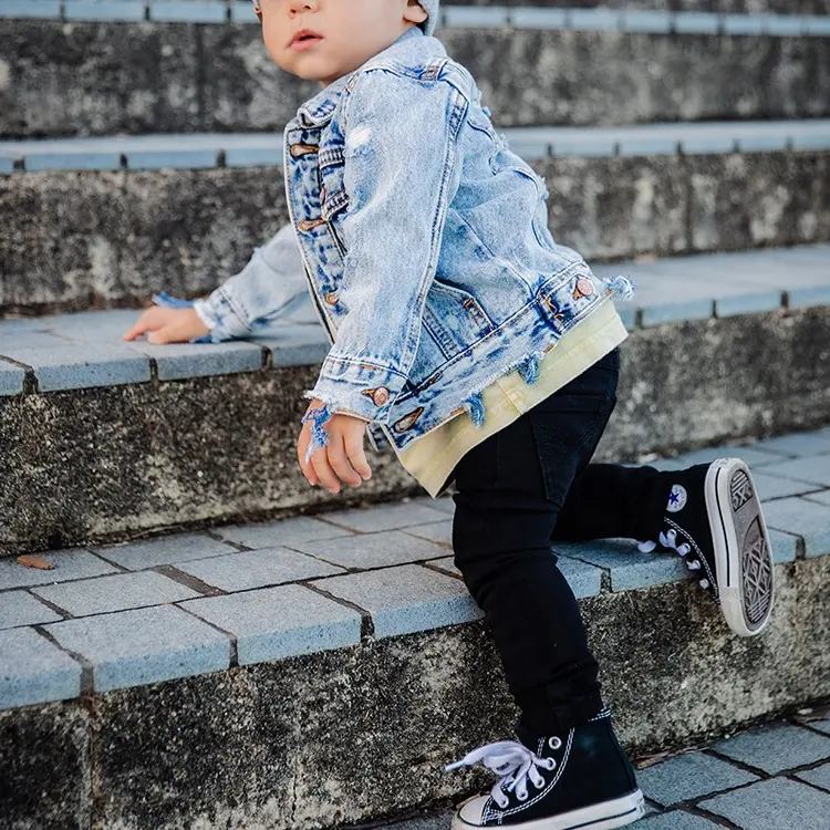 Latest Toddler Soft Stretch Kid's Jean Pants Unisex Slim Fit Black Denim Jeans For Boys