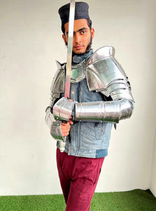 Armadura de Caballero Moderna de Acero Inoxidable Plateada, Pechera Completa con Protectores de Brazos, Estilo Gótico Medieval, Disfraz de Cosplay - Product Image 4